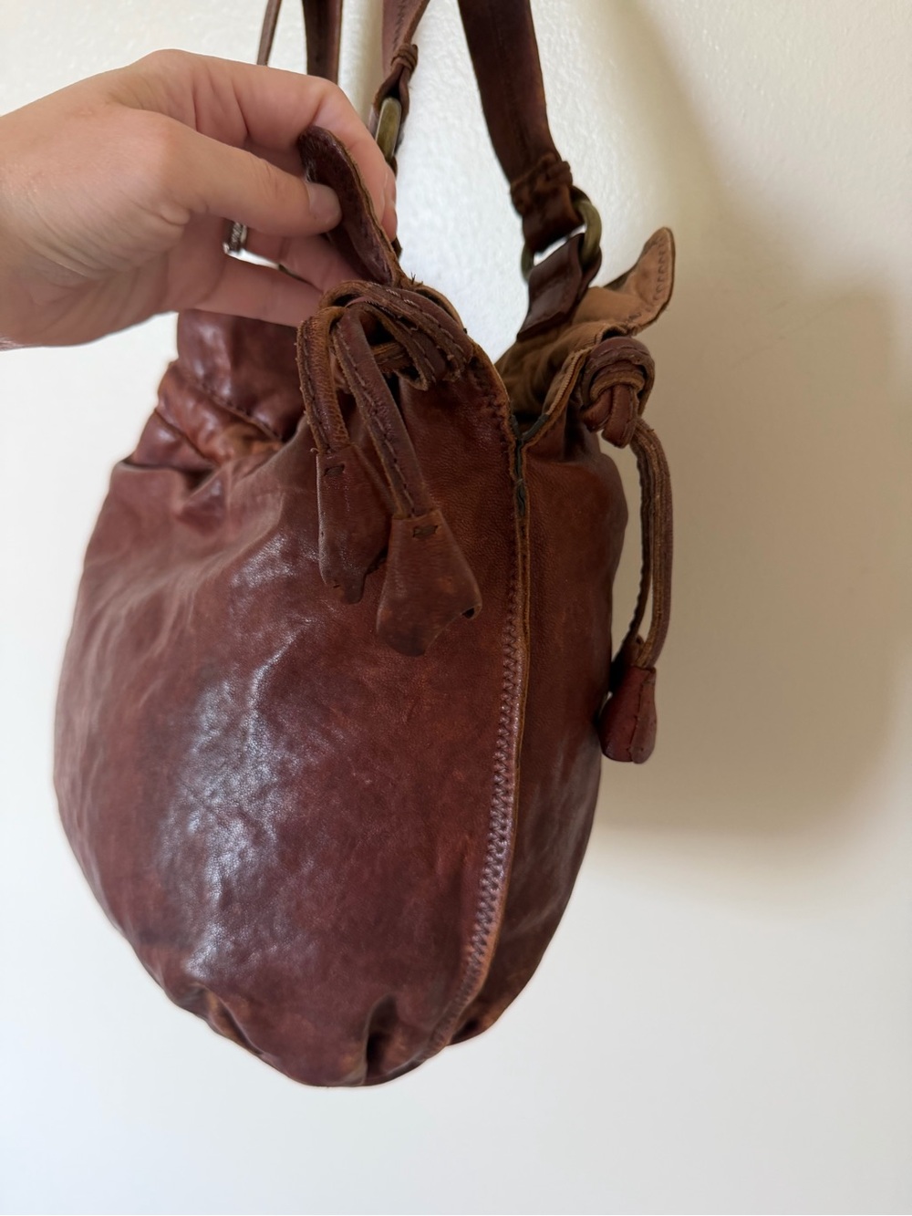 LUCKY BRAND Vintage Brown Leather Sinch Side Tote Shoulder Bag - Picture 2 of 13